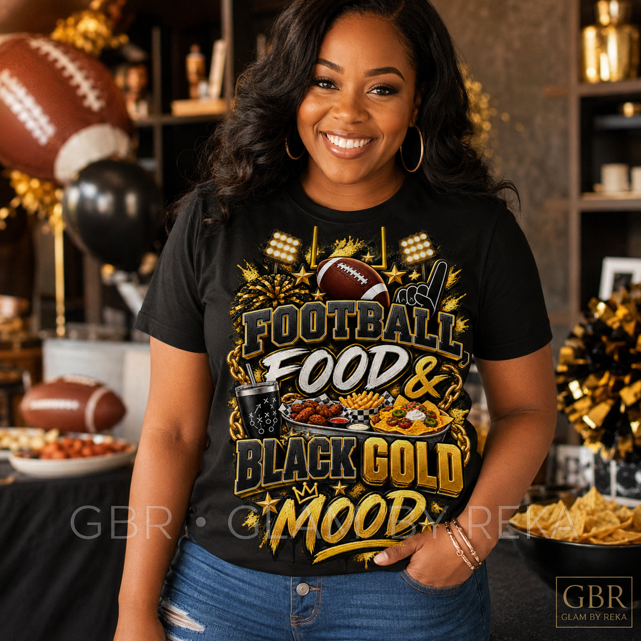 Black & Gold Football PNG Bundle | Four Game Day Designs