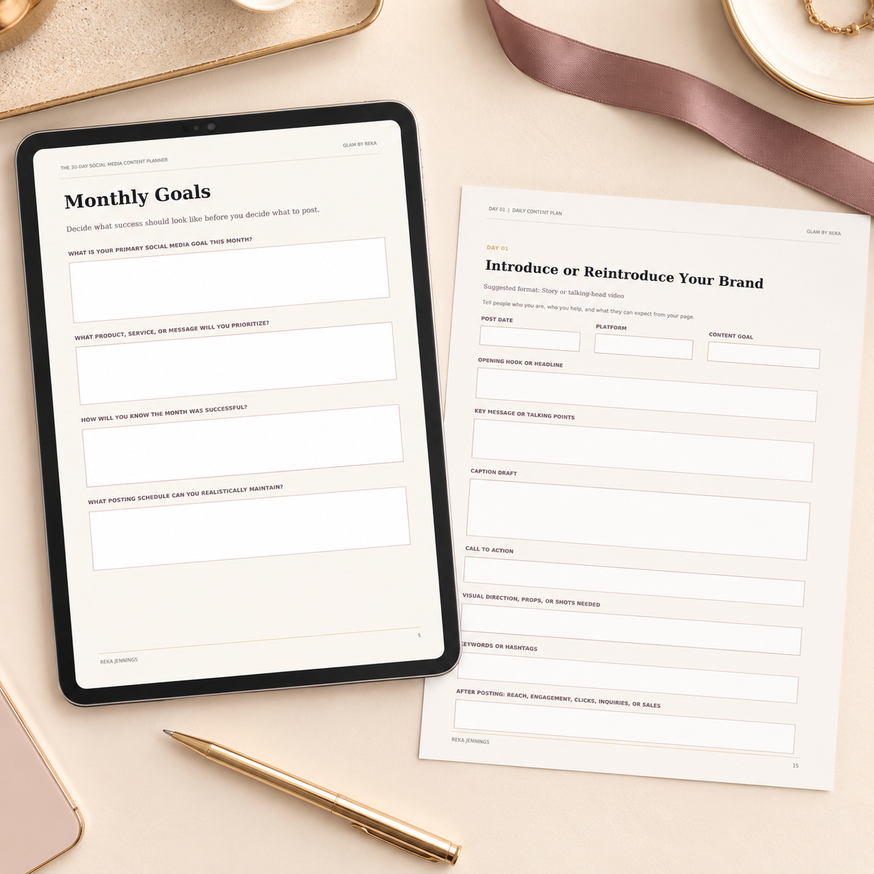 The 30-Day Social Media Content Planner | Fillable PDF Workbook