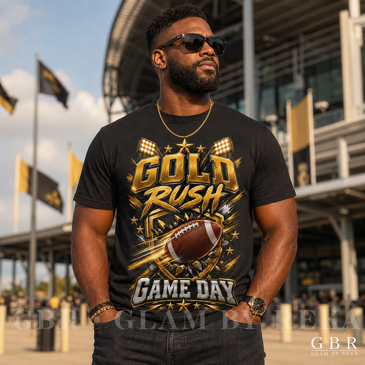 Black & Gold Football PNG Bundle | Four Game Day Designs
