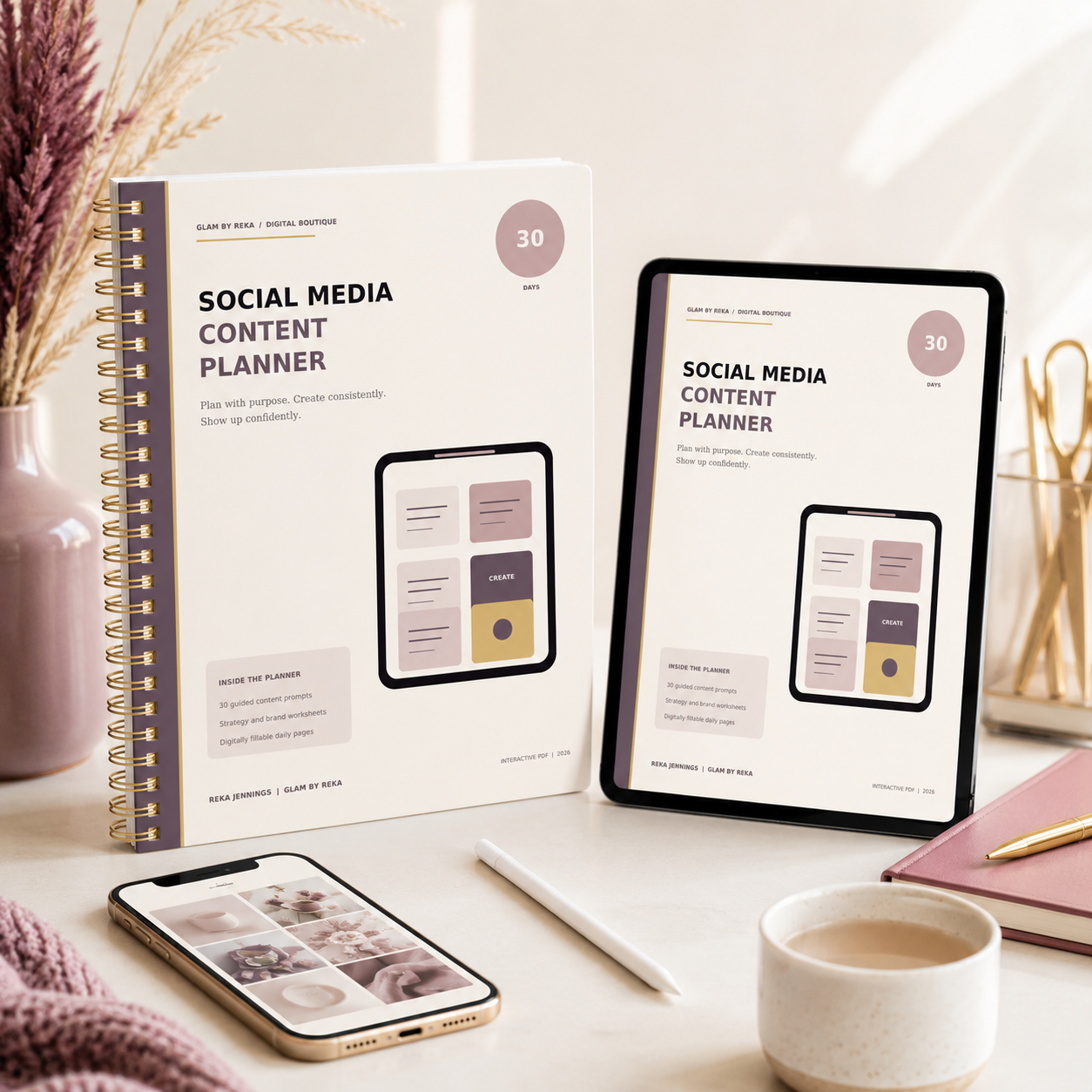 The 30-Day Social Media Content Planner | Fillable PDF Workbook