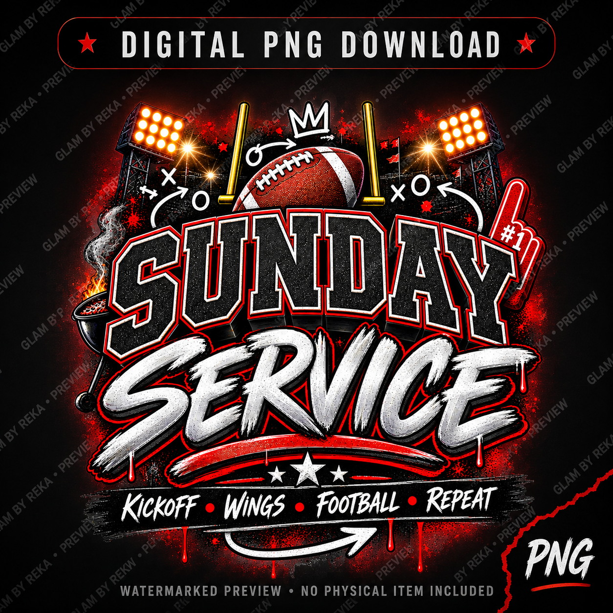 Sunday Service PNG | Kickoff Wings Football Repeat Sublimation Design