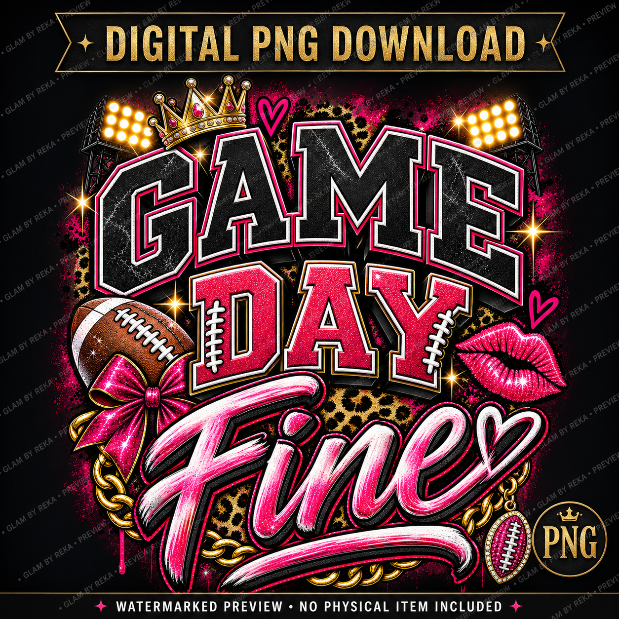 Game Day Fine PNG | Glam Football Girl Sublimation Design | DTF Download