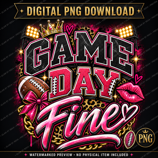 Game Day Fine PNG | Glam Football Girl Sublimation Design | DTF Download