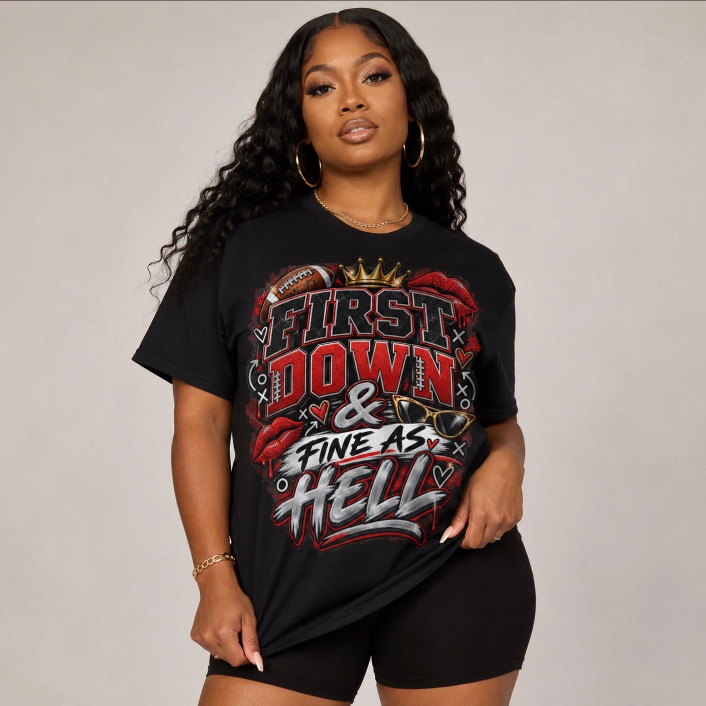 First Down & Fine as Hell PNG | Glam Football Sublimation Design | DTF PNG